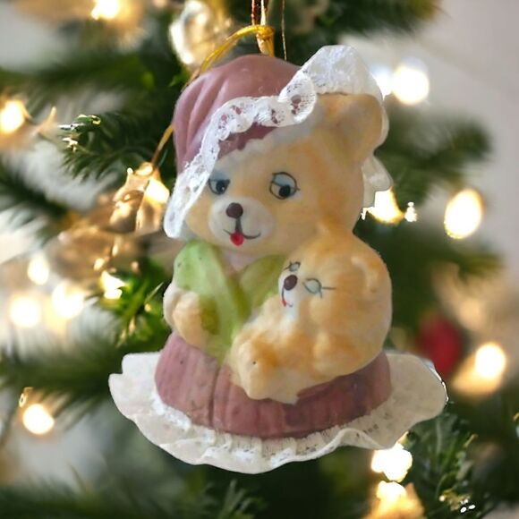 Caring Critters Chimer Ornament Bisque Porcelain Christmas Bell Mom Kitty Kitten - Picture 14 of 16